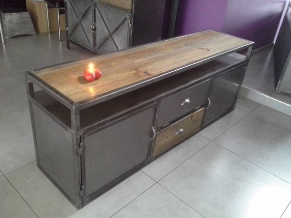 Industrial Furniture Vintage Tv 2 Steel Doors And Solid Pine Etsy