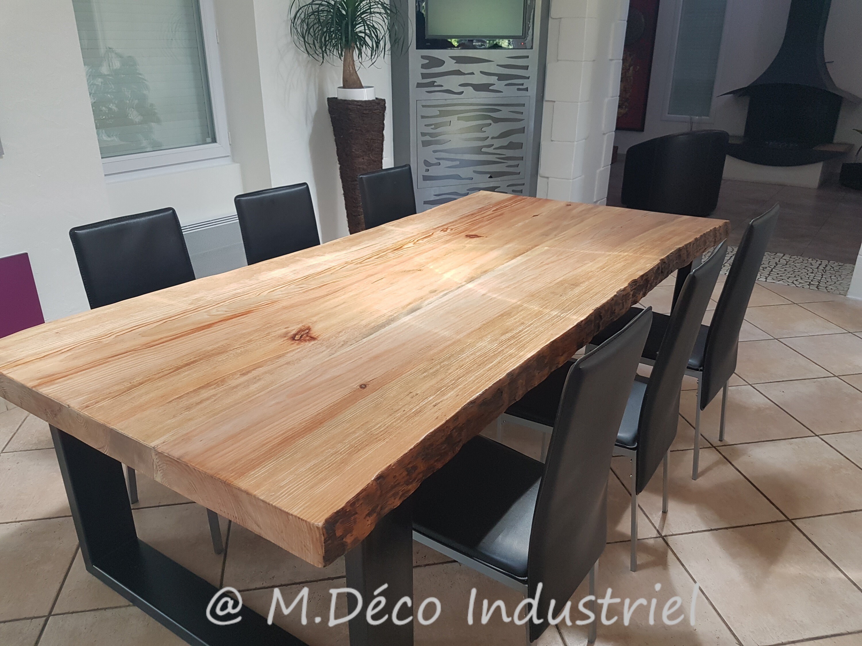 Meuble Industriel Table de Salle à Manger en Pin Massif 8 cm