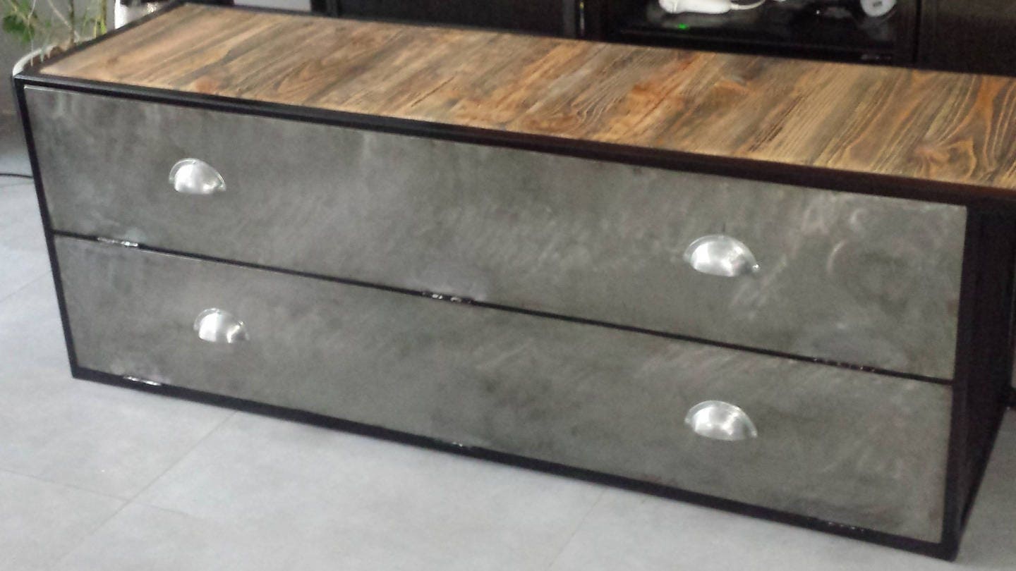 Meuble Industriel Tv Acier et Bois