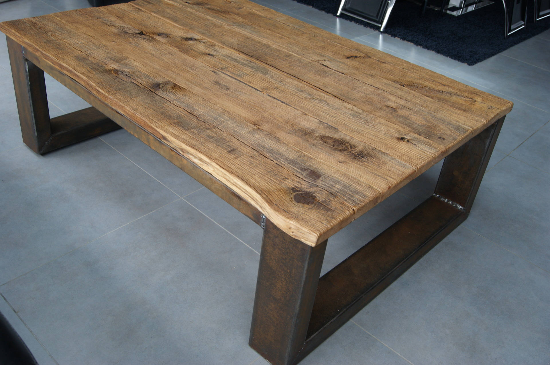 Table basse industriel pied acier plateau en chêne massif Etsy France