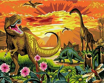 Painting By number,Dinosaur Diy Painting Kit,Dinosaur Painting On Canvas,Wall Picture Frame Set,Diy Painting, Diy Painting Kit,Diy Gift