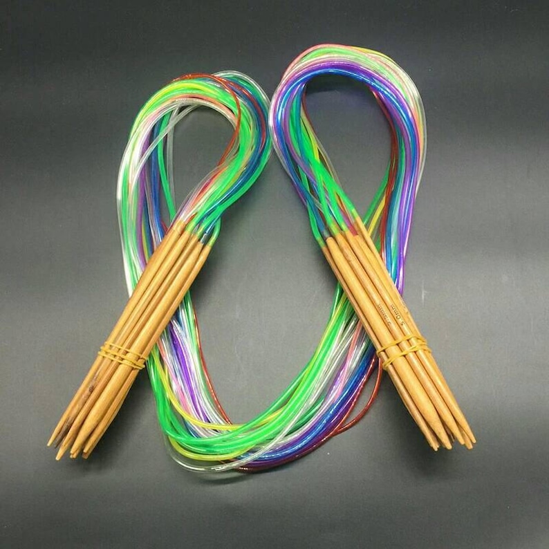 18pcs Multicolor Tube Circular Carbonized Bamboo Wood Knitting Needles 40-120CM