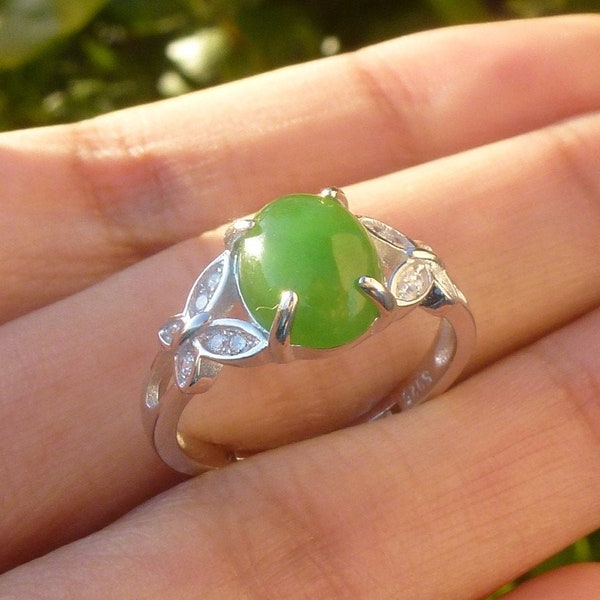 Bague jade vert naturel avec certificat, jade Hetain néphrite de Chine, argent 925, bague de fiançailles, taille réglable, ASIAN-MOOD