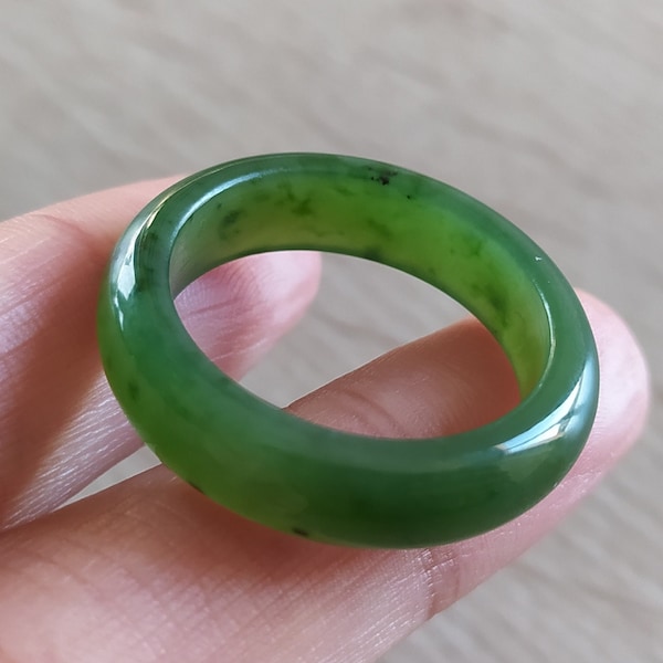 20mm anneau jade vert naturel, néphrite de Sibérie, vert épinard, jade véritable, bague jade vert vif, Fr 63, 10.5US, ASIAN-MOOD