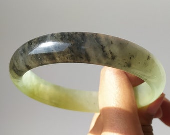 ASIAN-MOOD 60mm rigid bracelet natural green jade round shape for women chinese nephritis jade gift for her