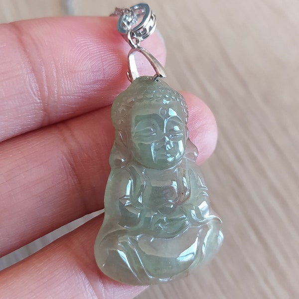 pendentif bébé Bouddha jadéite grade A naturel de Birmanie, avec certificat, jade véritable vert translucide, collier argent. ASIAN-MOOD