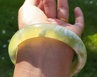 61.5mm(2.43") natural Xiu jade bracelet from China, round shape, translucent yellow green jade, Chinese jade, gift for her. ASIAN-MOOD