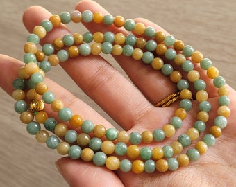 Collier mi-long en jadéite naturelle grade A de Birmanie 60 cm, jade véritable, perle jade vert jaune 5 mm, bracelet multi-rangs. ASIAN-MOOD