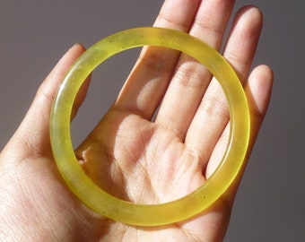 62mm(2.44") thin bracelet in natural Xiu jade from China, round shape, translucent lemon yellow jade, minimalist bangle bracelet. ASIAN-MOOD