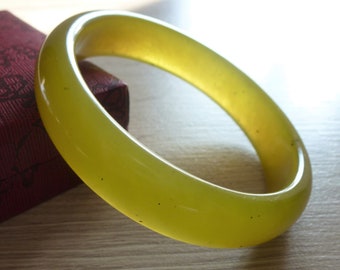 64mm(2.52") round shape natural Xiu jade bangle bracelet from China, Chinese jade, translucent lemon yellow jade, gift for her. ASIAN-MOOD