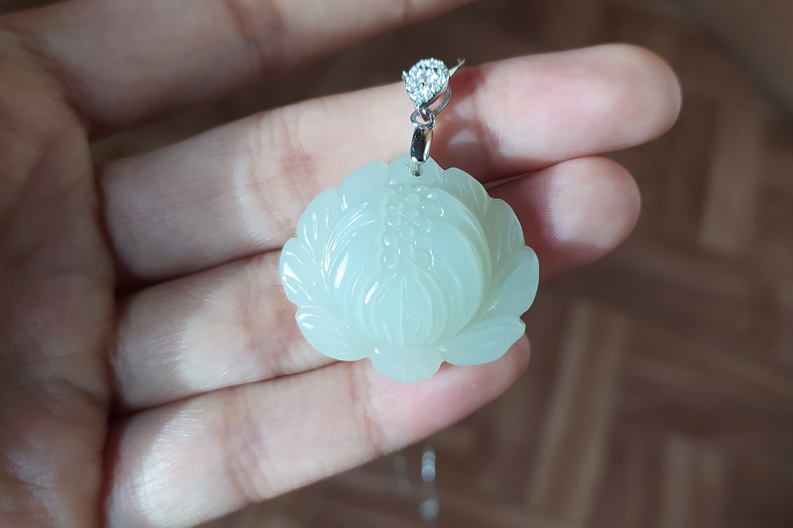Certified natural jade lotus flower pendant in bold white jade Etsy