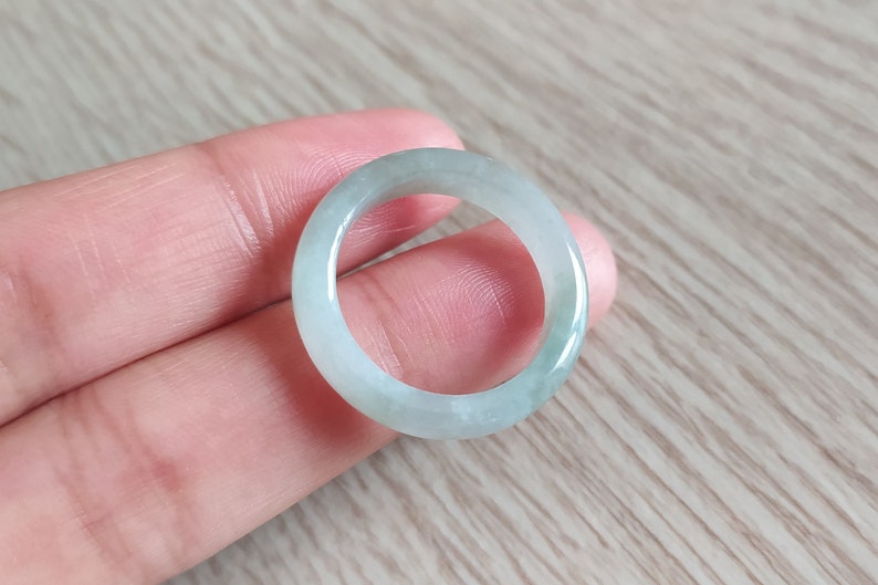 ASIAN-MOOD Fr 57 US 8 18.1mm Natural Jadeite Grade A Burmese white green jade ring ring for male