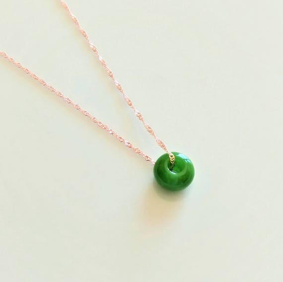 Imperial Jade Necklace Tinted Green Silver Chain Donut - Imperial Jade Dragon Pendant Imperial Jade Necklace Tinted Green Silver Chain Donut - Imperial Jade Dragon Pendant
