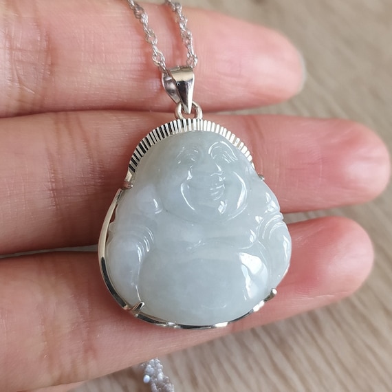 Pendentif Bouddha Rieur En Jade Blanc - Bijou Unisexe, Neuf Sans Emballage