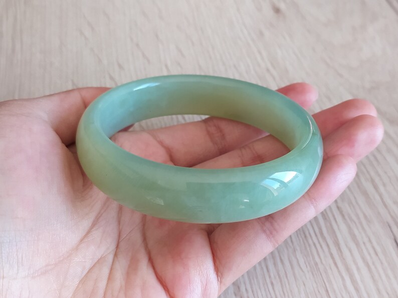 ASIAN-MOOD 60mm rigid bracelet natural green jade round shape for women chinese nephritis jade gift for her