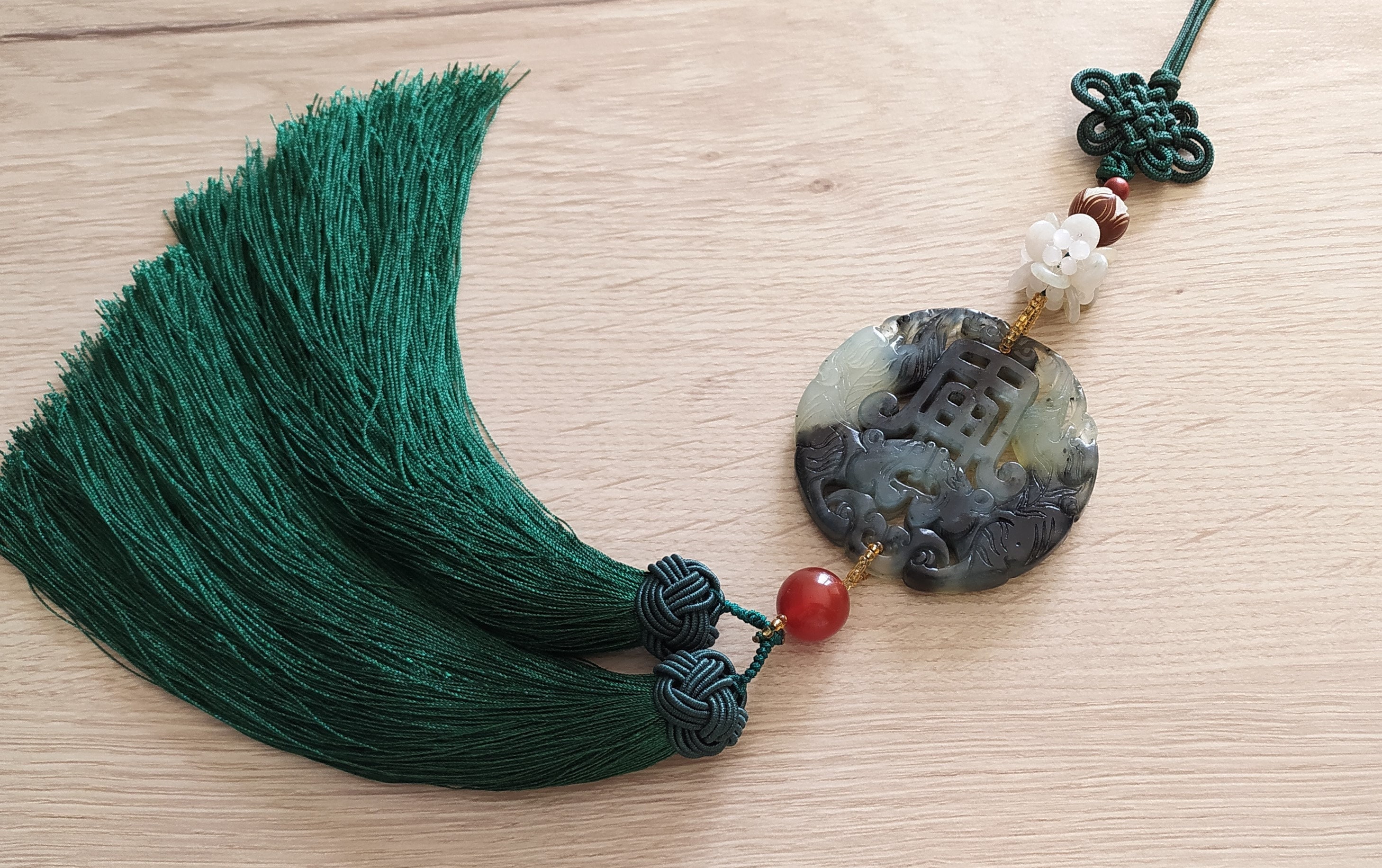 45cm Natural China Xiu Jade Lucky Tiger Pendant Vintage