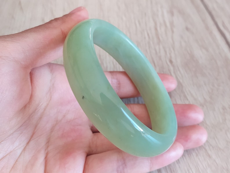 ASIAN-MOOD 60mm rigid bracelet natural green jade round shape for women chinese nephritis jade gift for her