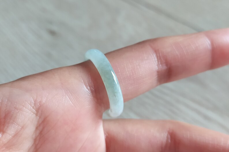 ASIAN-MOOD Fr 57 US 8 18.1mm Natural Jadeite Grade A Burmese white green jade ring ring for male
