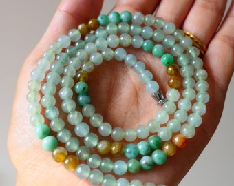 Collier mi-long en jadéite naturelle grade A de Birmanie 62 cm, jade véritable, perle de jade vert jaune 5.5mm, cadeau pour elle. ASIAN-MOOD