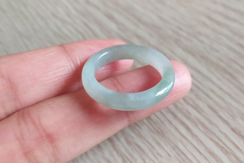 ASIAN-MOOD Fr 57 US 8 18.1mm Natural Jadeite Grade A Burmese white green jade ring ring for male