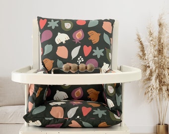 Coussin De Chaise Haute Bébé Coton Enduit - Avec Sangles De Sécurité - Fabriqué En France - Coloris Paon