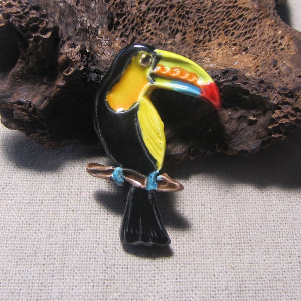 Cabochon toucan arc en ciel en céramique artisanale, oiseau exotique, fournitures pour création bijou collage décoration mosaïque
