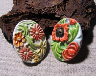 Sie haben die Wahl zwischen 1 handgefertigten Keramik-Cabochon, Blumenmotiv, Frühling, Cabochon zum Aufkleben oder Setzen eines Blumenstraußes, Mohn, Mohn