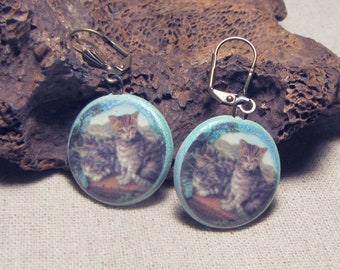 Tabby kittens, ceramic cat earrings on sleepers, gift idea, light jewelry