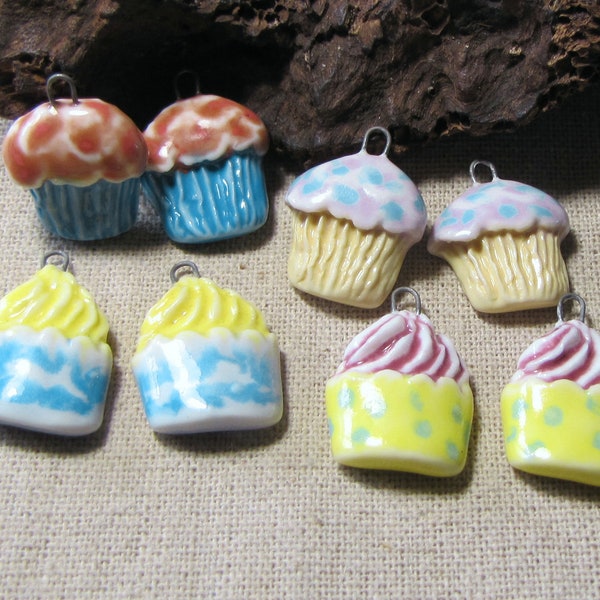 Cupcake au choix 1 paire de breloques en porcelaine artisanale pour création, pâtisserie, céramique pour bijou gourmand, boucles d'oreilles