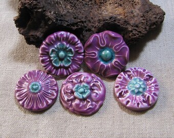 Your choice of 1 artisanal turquoise purple ceramic cabochon, for mosaic creation, ring, embellishment, unique handmade