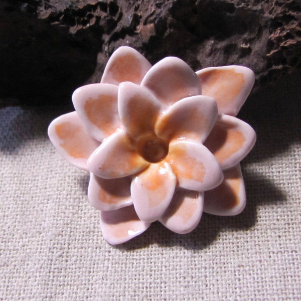 Porcelain lotus, pendant for necklace creation, long necklace, unique handmade, orange-pink artisanal ceramic, water lily