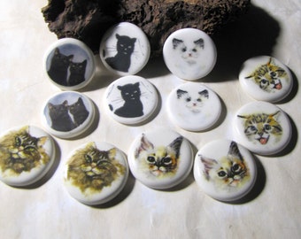 Choice of 1 duo of cat cabochons, ceramic for collage, setting, mosaic, painting, embellishment, jewelry creation, beading