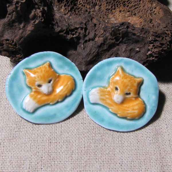 Fox, porcelain button, choice of light turquoise orange sewing, knitting, crochet, haberdashery, animals, ceramic