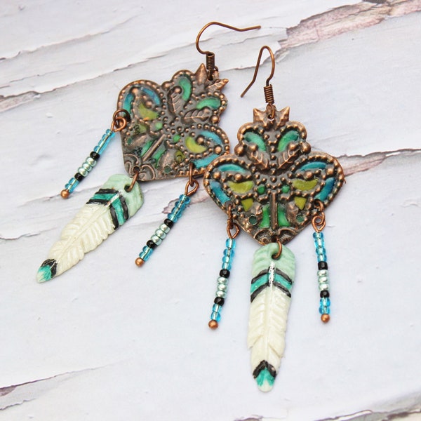 Boucles turquoise,  modelées  à la main en porcelaine froide, modèle unique fait main - artisanat français