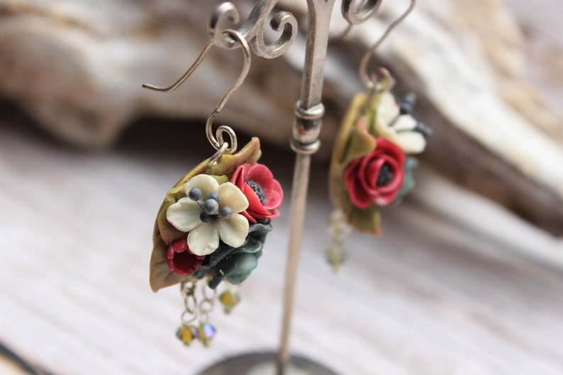 Earrings modeled in cold porcelain unique handmade model Bouquet