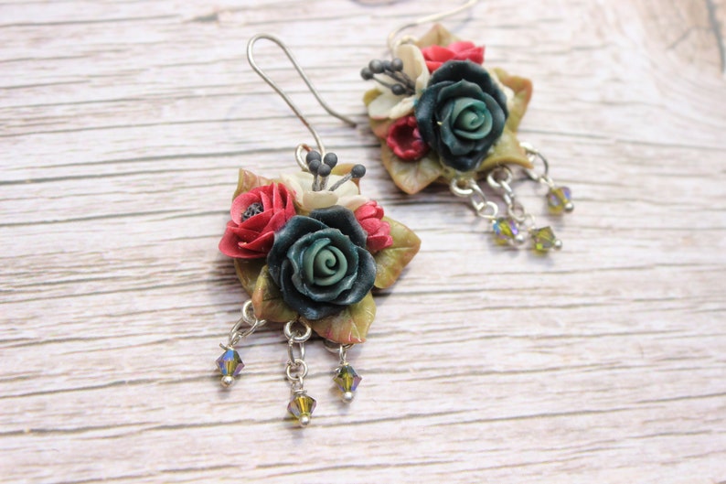 Earrings modeled in cold porcelain unique handmade model Bouquet