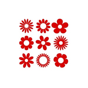 9 kleine lentebloemen, op de natuur geïnspireerde hittebestendige vinylsticker, verkrijgbaar in diverse kleuren en maten.