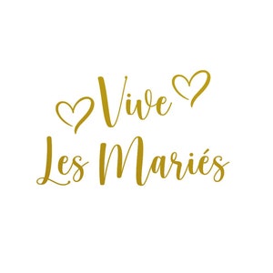 ¡Vivan los recién casados! Transferencia de boda, aplique flexible termosellable, tamaño y color a elegir.