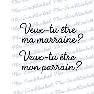texte veux-tu être mon parrain ma marraine flex transfert thermocollant appliqué transfert textile couleur et dimension au choix