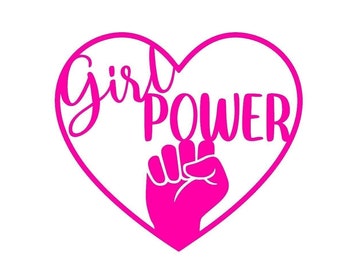 Girl Power heart raised fist woman girl flex applied iron-on textile transfer dimension and color of your choice