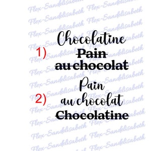 Peut inclure: Un fond blanc avec du texte noir qui dit "Chocolatine 1) Pain au chocolat 2) Pain au chocolat Chocolatine".