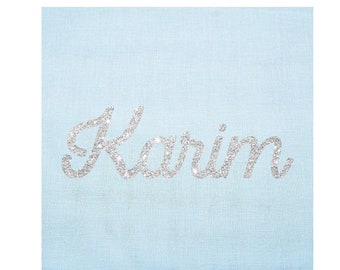 personalized first name glitter very glittery flex iron-on dimensions colors and writings to choose from 3