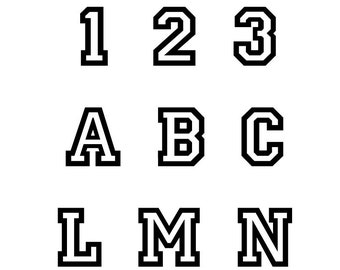 University old school iron-on letter and number sold individually. Flex transfer, color and size of your choice.