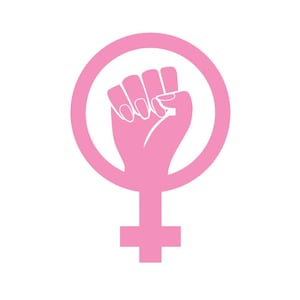 Feministisk symbol höjd näve kvinna flicka flex applikation stryk-på transfer för tygstorlek och färg efter eget val