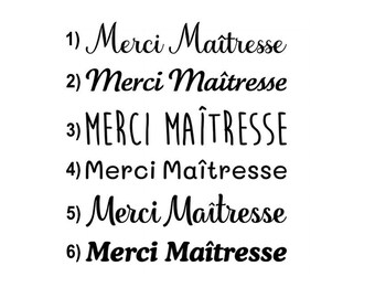 Merci Maîtresse appliqué flex thermocollant écriture couleur dimensions au choix