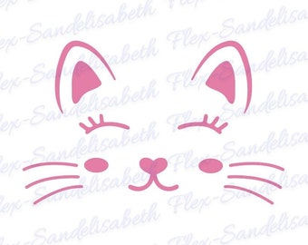 cat cheeks eyelashes kawaii cute applied flex iron-on color and size of your choice