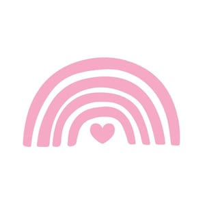Könnte beinhalten: Ein rosa Regenbogen mit einem kleinen Herzen in der Mitte. Der Regenbogen ist ein einfaches, handgezeichnetes Design.