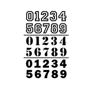 May include: Black and white numbers 01234 56789 repeated three times in a vertical column.