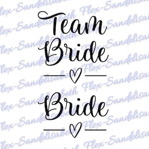 Team Bride Braut Hochzeit Linie Herz 2 Flex Bügelbild Textiltransfer Applikation Farbe und Größe nach Wahl