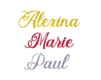 personalized first name glitter very glittery flex iron-on dimensions colors and writings of your choice 2